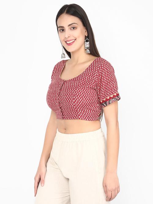 women maroon printed stitched blouse - 20330536 - Very Small Image - 1