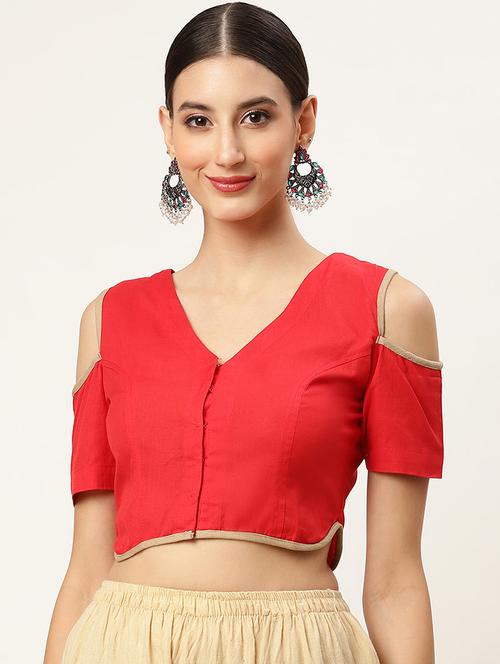 women red solid stitched blouse - 20330547 - Very Small Image - 1
