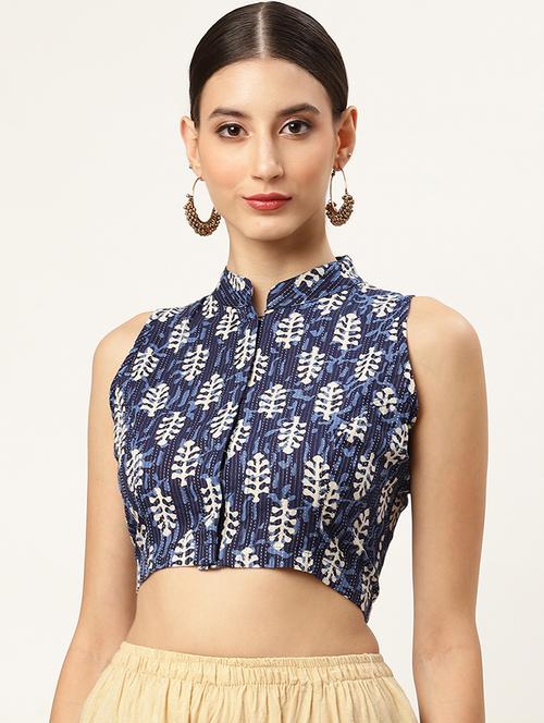 women blue printed stitched blouse - 20330557 - Very Small Image - 1