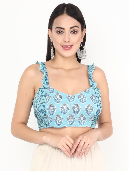 women light blue block printed stitched blouse - 20330558 - Very Small Image - 1