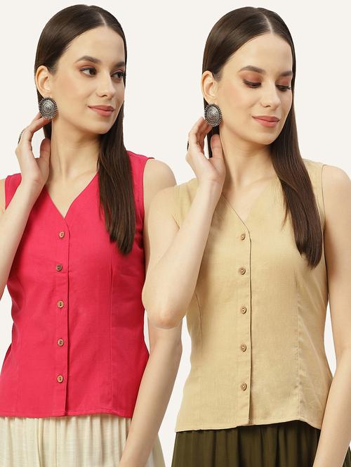 pack of 2 solid front open blouse - 20330606 - Very Small Image - 1