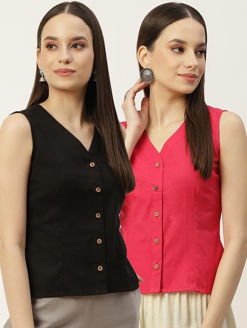 pack of 2 solid front open sleeveless blouse - 20330608 - Very Small Image - 1