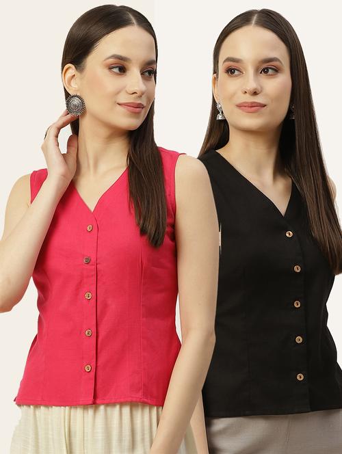 pack of 2 front closing sleeveless blouse - 20330638 - Very Small Image - 1