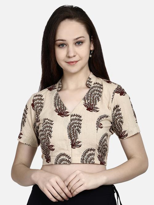 women beige mandarin neck stitched blouse - 20330673 - Very Small Image - 1