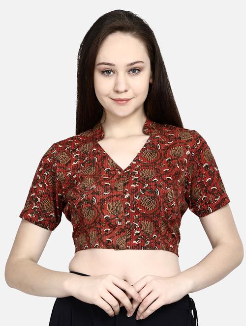 women red mandarin neck stitched blouse - 20330674 - Very Small Image - 1