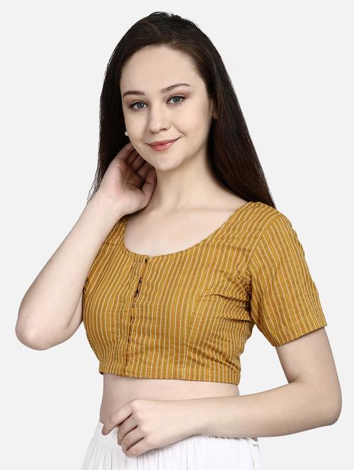 women mustard round neck stitched blouse - 20330687 - Very Small Image - 1
