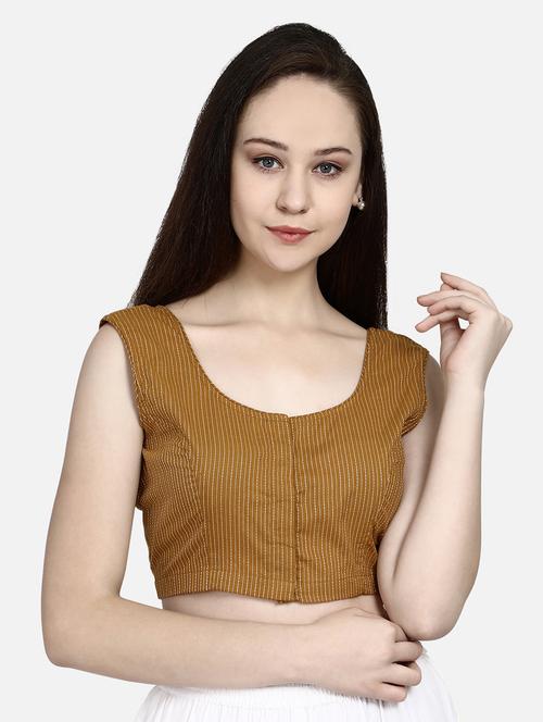 women mustard round neck stitched blouse - 20330688 - Very Small Image - 1