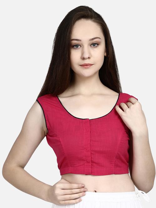 women pink round neck stitched blouse - 20330690 - Very Small Image - 1
