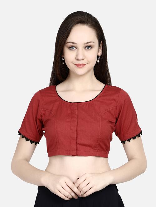 women maroon round neck stitched blouse - 20330693 - Very Small Image - 1