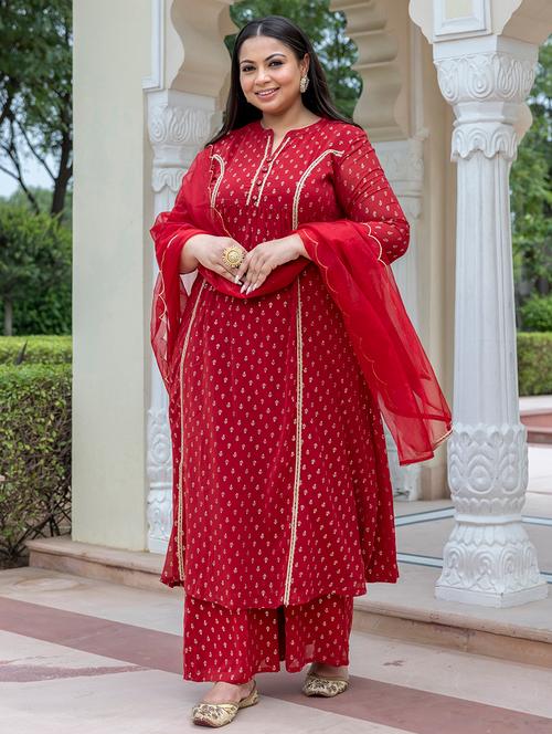red colored kurta palazzo set - 20331189 - Very Small Image - 1