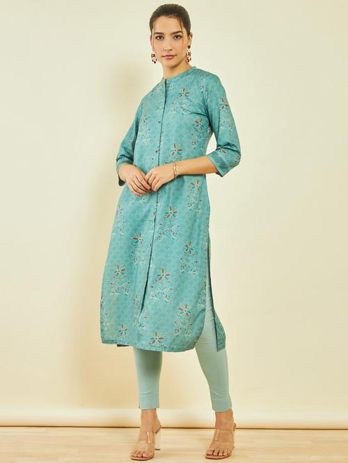 women floral printed front & side both slit kurta - 20331205 - Very Small Image - 1