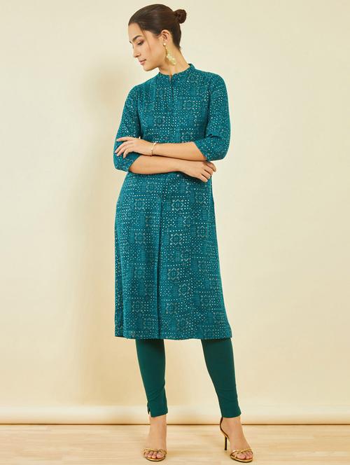 women foil printed front & side both slit kurta - 20331206 - Very Small Image - 1