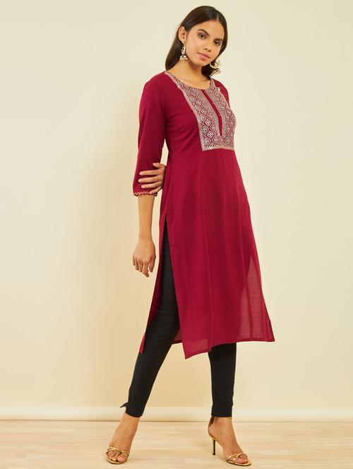 women yoke embroidered straight kurta - 20331253 - Very Small Image - 1