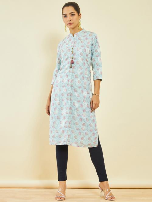 women flora printed front & side both slit kurta - 20331274 - Very Small Image - 1