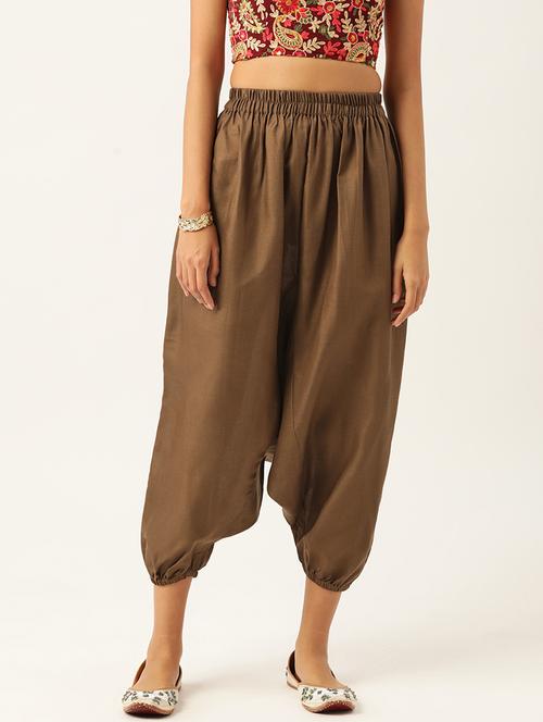 women brown cotton harem pant trouser - 20331492 - Very Small Image - 1