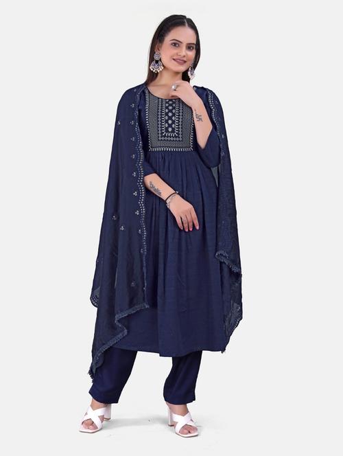 navy blue colored kurta pant set - 20331498 - Very Small Image - 1