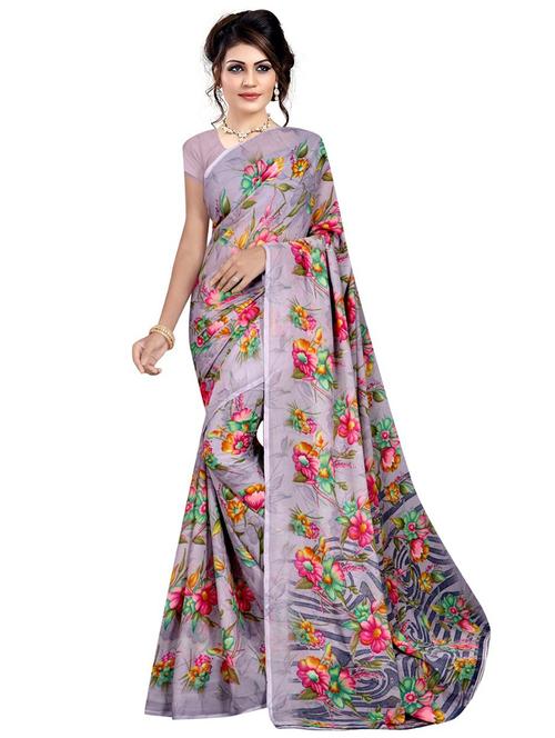 grey colored printed saree - 20332233 - Very Small Image - 1