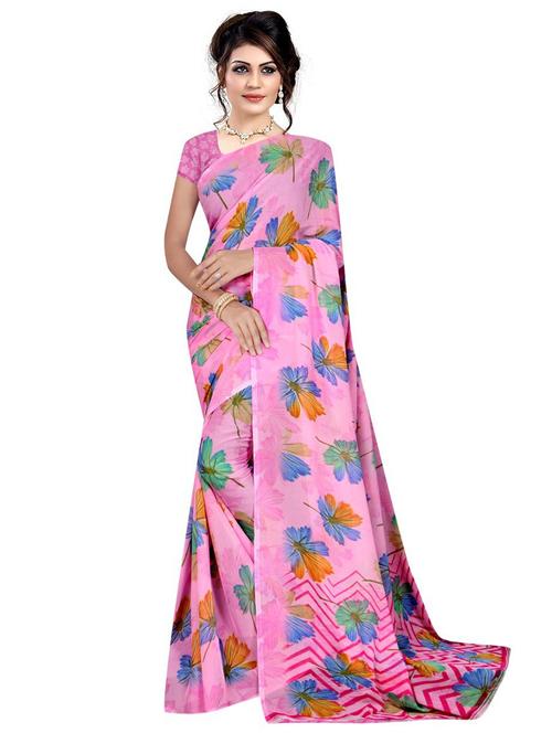 rosewater colored printed saree with blouse - 20332238 - Very Small Image - 1