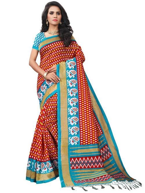 red colored printed saree - 20332273 - Very Small Image - 1