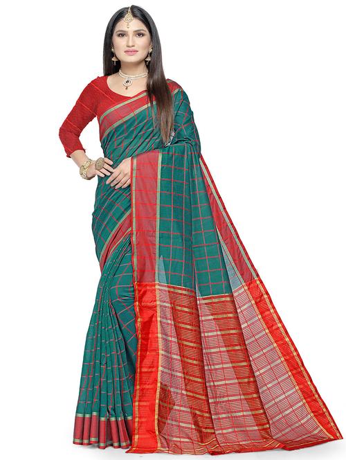 teal colored bordered saree with blouse - 20332285 - Very Small Image - 1
