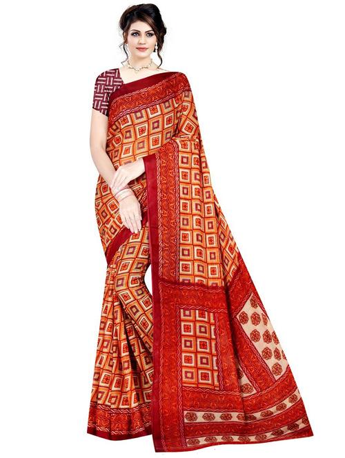 orange colored printed saree with blouse - 20332297 - Very Small Image - 1