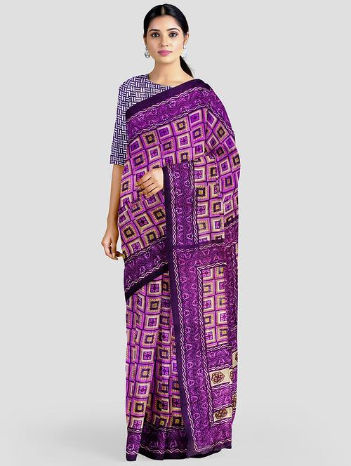 purple colored printed saree - 20332318 - Very Small Image - 1
