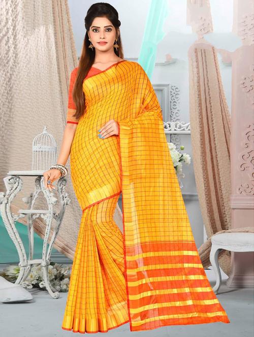 orange colored handloom saree - 20332335 - Very Small Image - 1