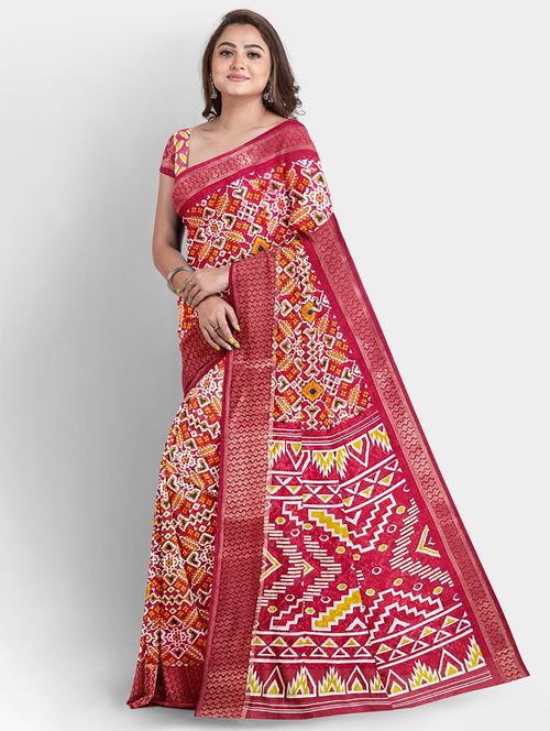 red colored printed saree with blouse - 20332386 - Very Small Image - 1