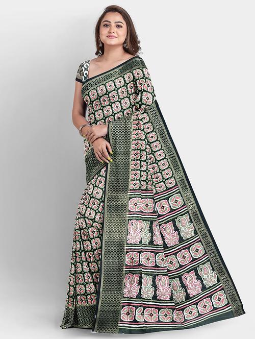 black colored printed saree with blouse - 20332390 - Very Small Image - 1