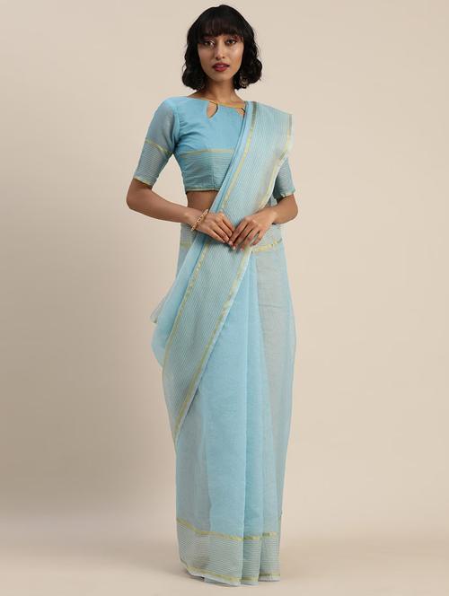 light blue colored bordered saree with blouse - 20332505 - Very Small Image - 1