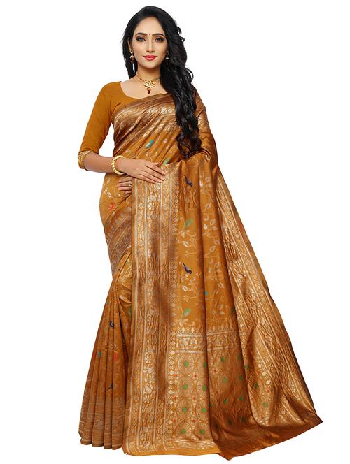 mustard colored banarasi saree with blouse - 20332538 - Very Small Image - 1