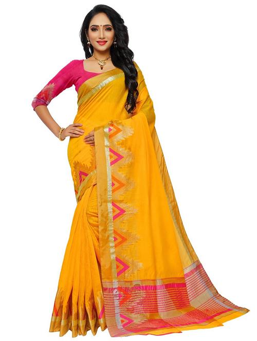 orange colored bordered saree with blouse - 20332573 - Very Small Image - 1