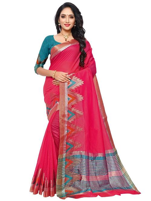 pink colored bordered saree - 20332575 - Very Small Image - 1
