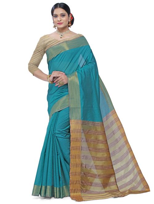 turquoise colored bordered saree - 20332867 - Very Small Image - 1