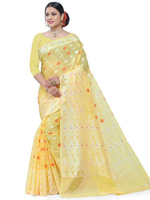 yellow colored jamdani saree with blouse - 20332868 - Very Small Image - 1