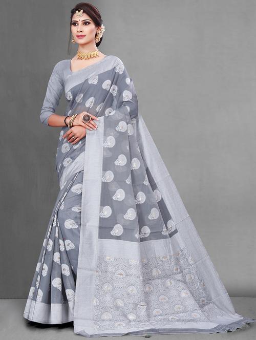 grey colored bordered saree with blouse - 20332873 - Very Small Image - 1