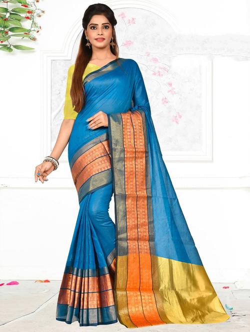 turquoise colored southern silk saree - 20332920 - Very Small Image - 1