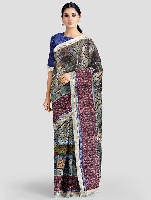 multi colored printed saree with blouse - 20332930 - Very Small Image - 1