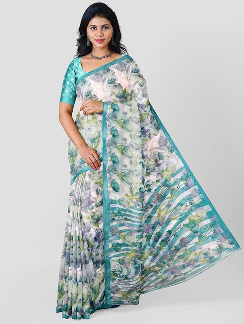 light blue colored printed saree with blouse - 20332964 - Very Small Image - 1