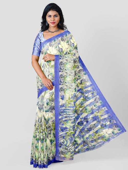 cream colored printed saree with blouse - 20332965 - Very Small Image - 1