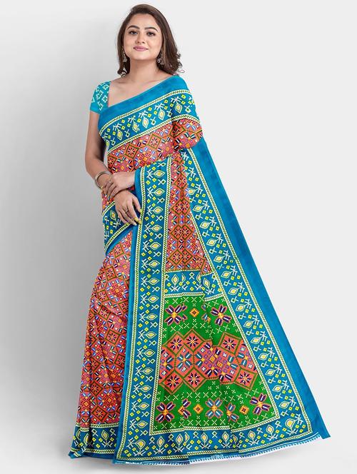 orange colored printed saree - 20333001 - Very Small Image - 1