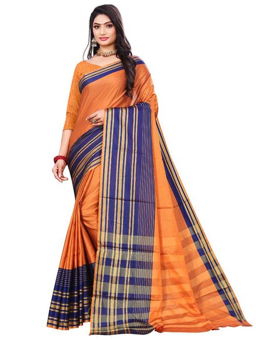 orange colored southern silk saree with blouse - 20333036 - Very Small Image - 1