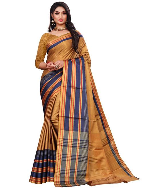 copper colored southern silk saree with blouse - 20333037 - Very Small Image - 1