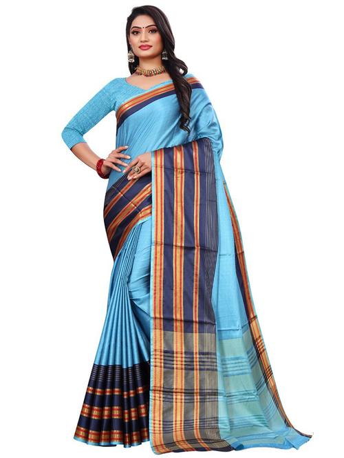 turquoise colored southern silk saree with blouse - 20333039 - Very Small Image - 1