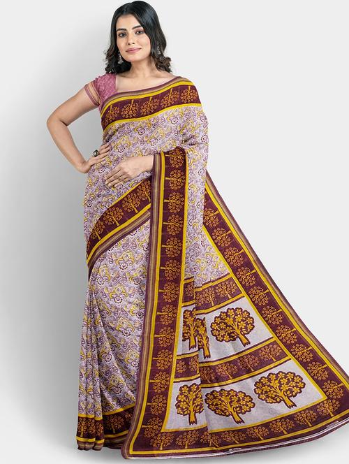lavender colored printed saree - 20333081 - Very Small Image - 1