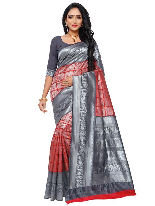 red colored kanjivaram saree with blouse - 20333155 - Very Small Image - 1