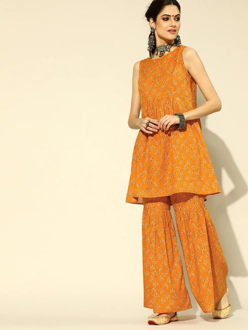 orange colored kurta sharara set - 20333442 - Very Small Image - 1