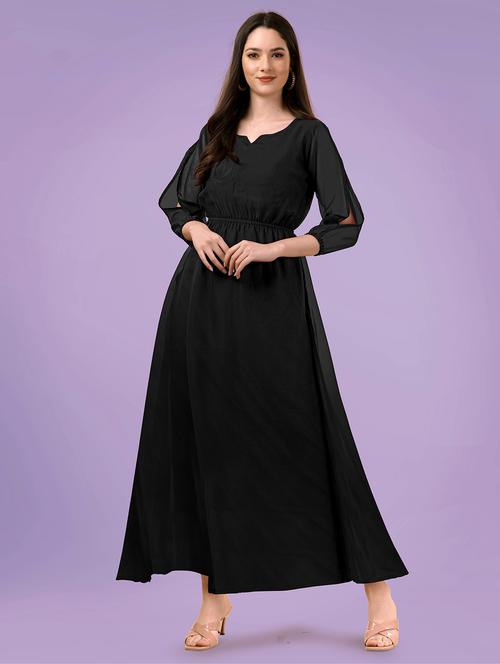 women black notch neck stitched gown - 20334375 - Very Small Image - 1