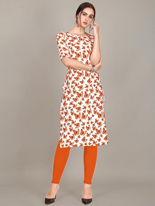 orange colored straight kurta - 20334459 - Very Small Image - 1
