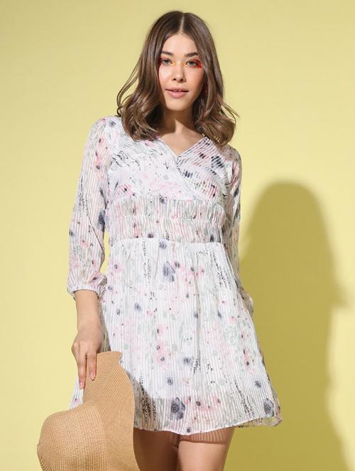 white floral print a-line dress - 20334650 - Very Small Image - 1